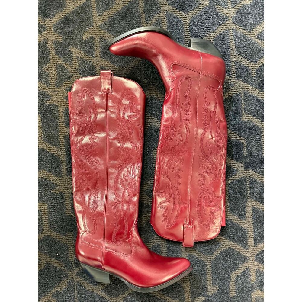 Free People Festival Leather Finn Tall red western boot 8.5 - Picture 10 of 12